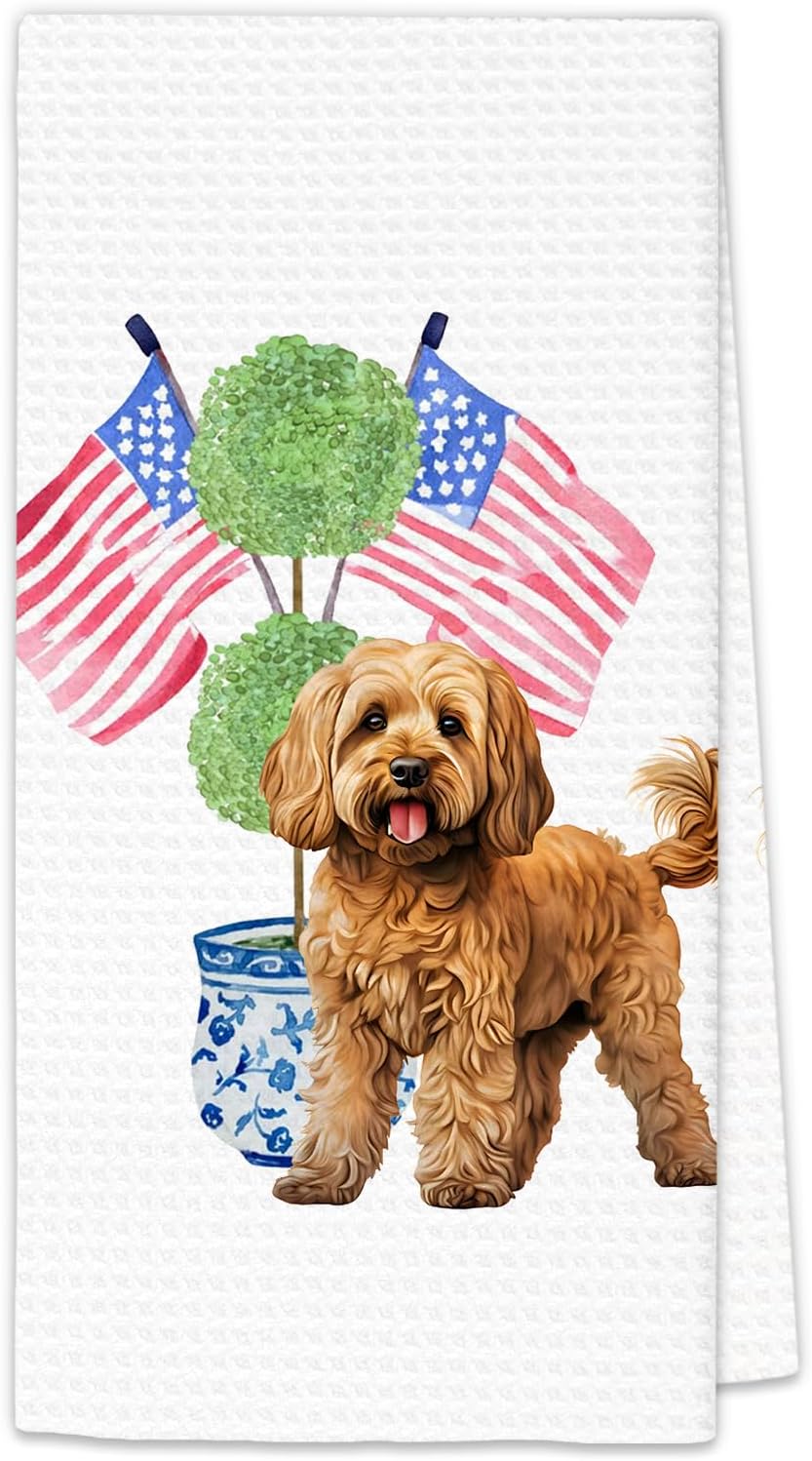 Toalla perro diseño bandera estadounidense Cavapoo