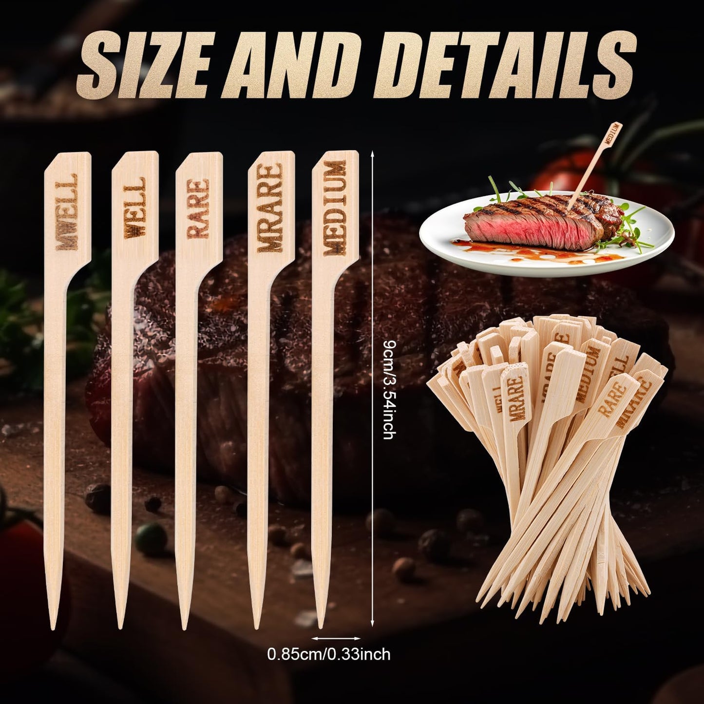 100 Palitos Temperatura Carne Pinchos Madera Barbacoa