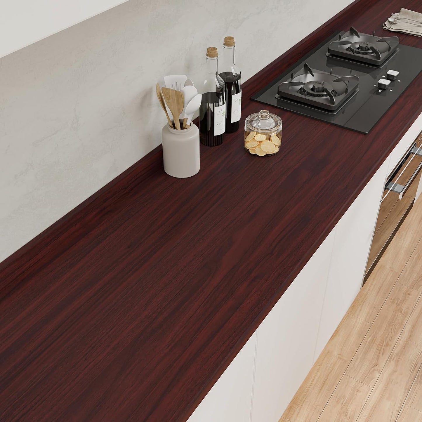 Papel contacto madera rojo burdeos autoadhesivo para cocina baño