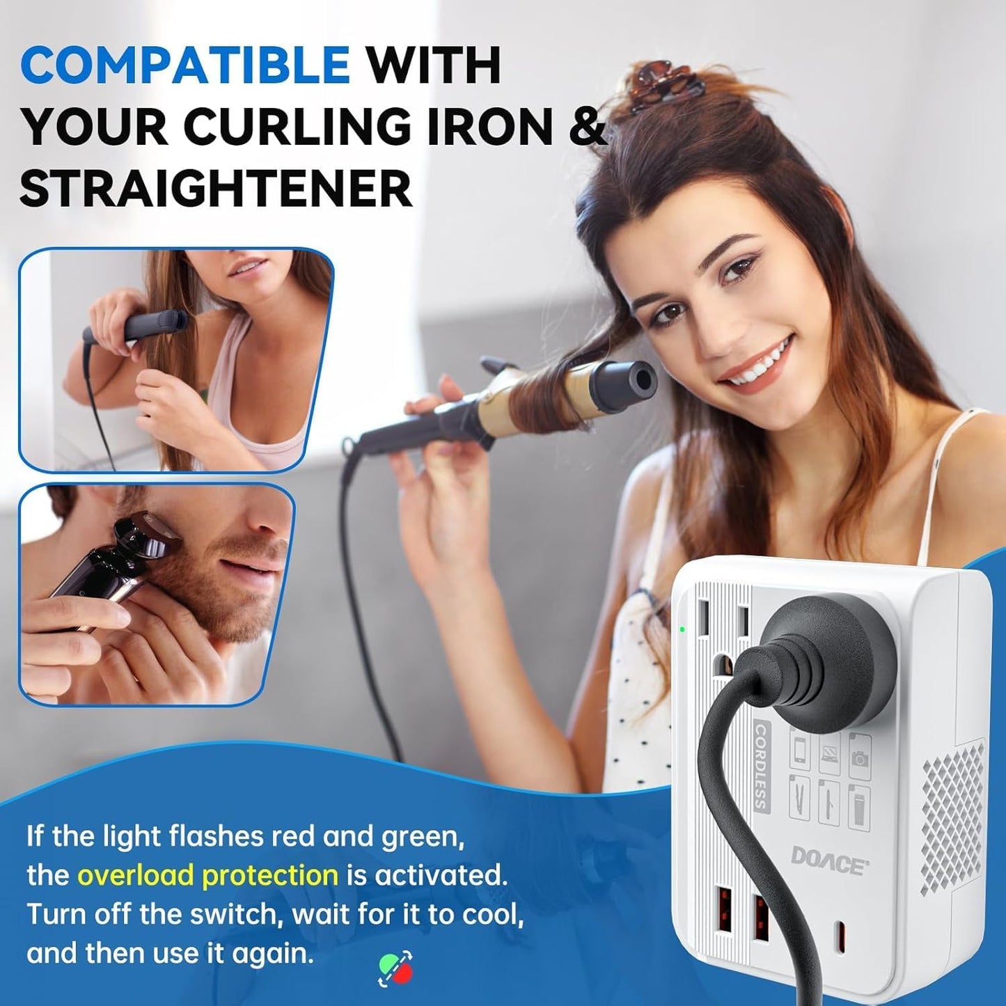 Convertidor voltaje 220V a 110V 350W para alisador con USB A y C