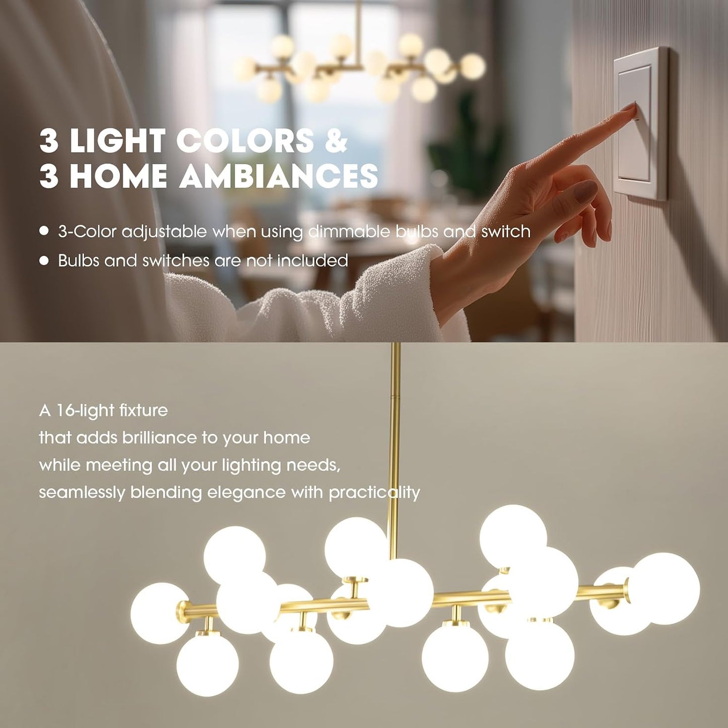 Lámpara Sputnik lineal 16 luces vidrio burbujas 39.4pulg