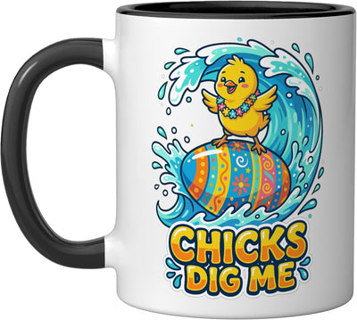 Taza de cerámica para Pascua Chicks Dig Me Funny Negro/Blanco