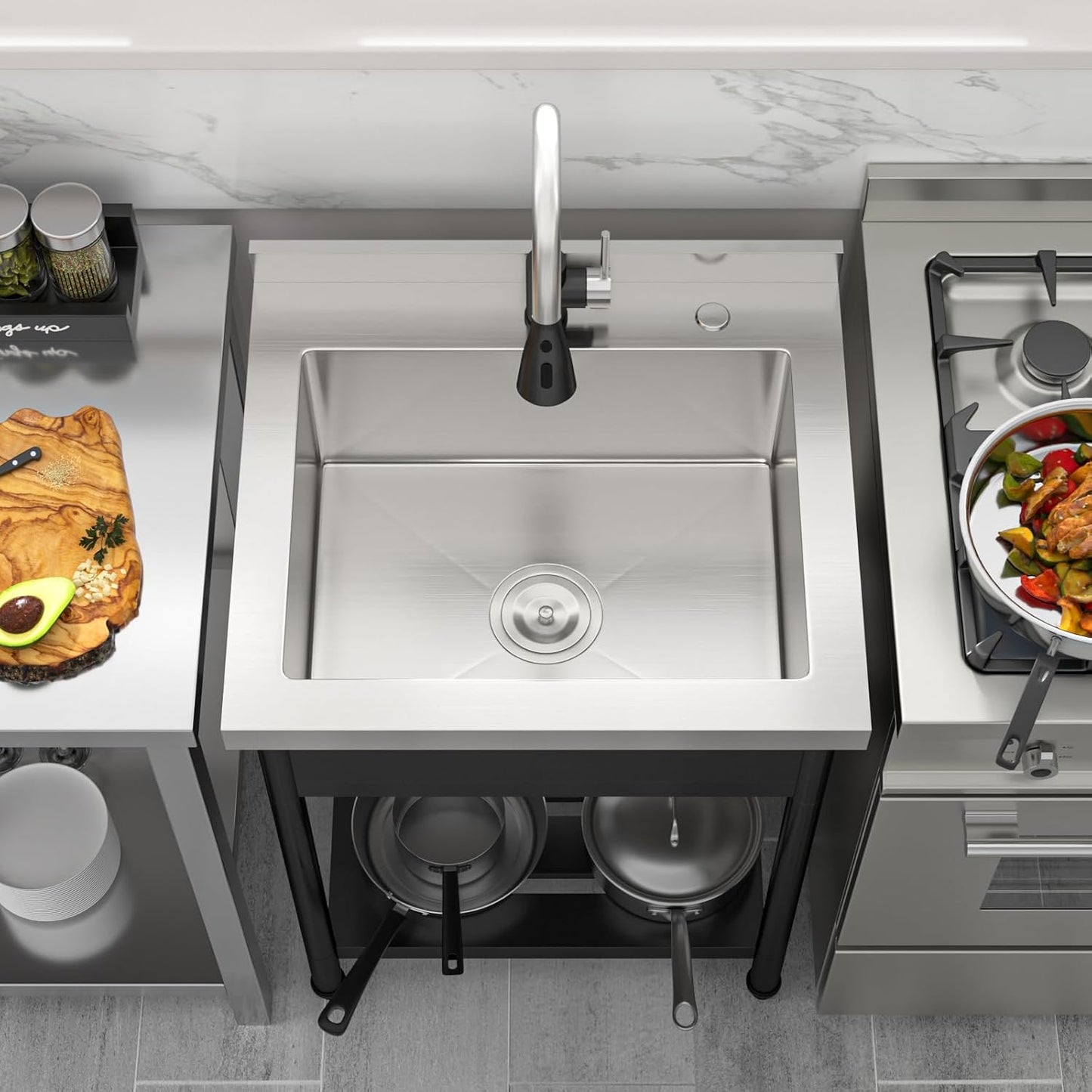 Fregadero acero inox para cocina y garaje con grifo