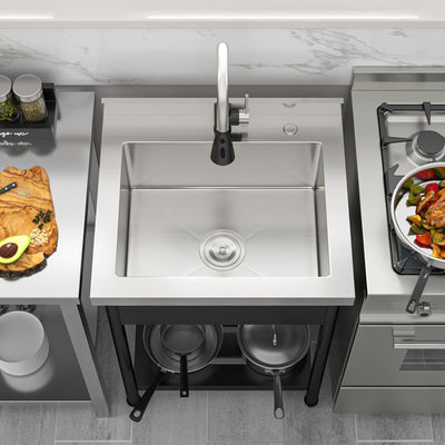 Fregadero acero inox para cocina y garaje con grifo