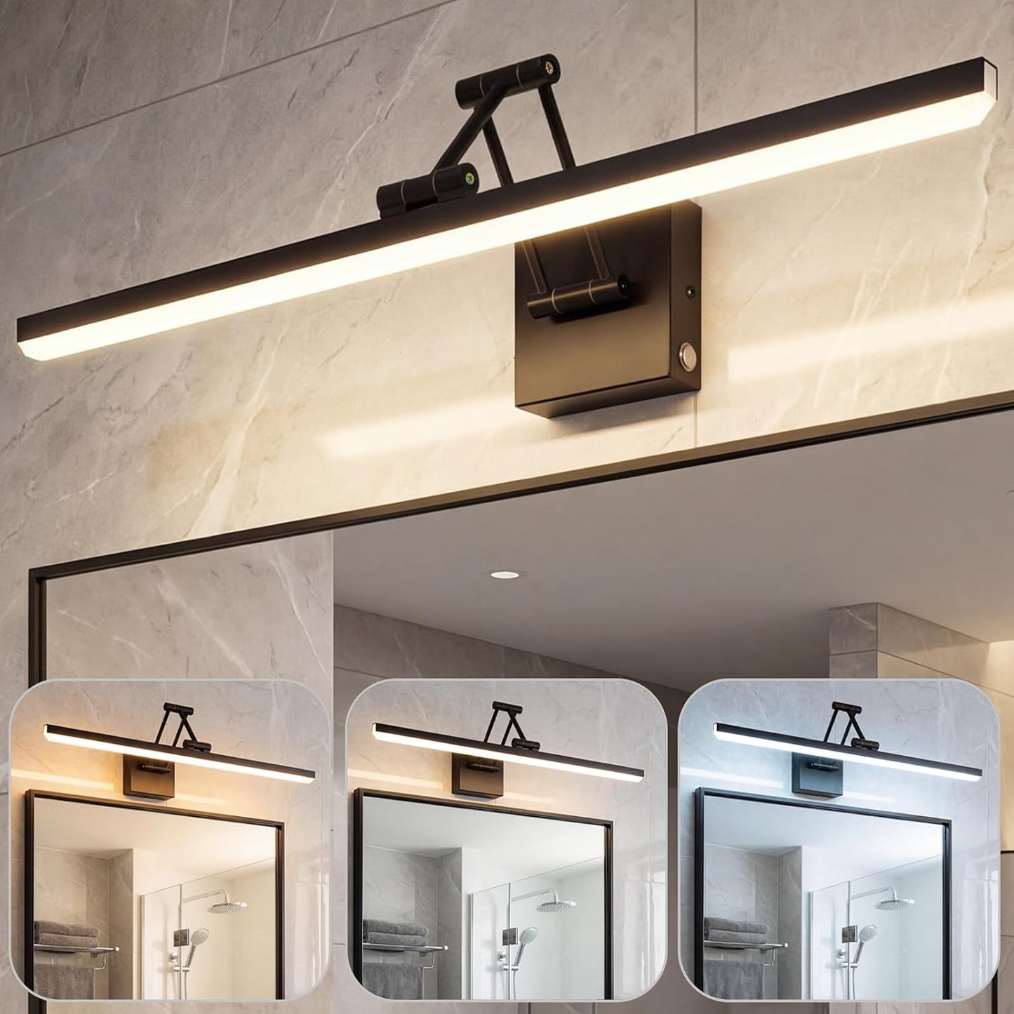 Lámpara baño moderna 24pulg LED negro IP44 regulable