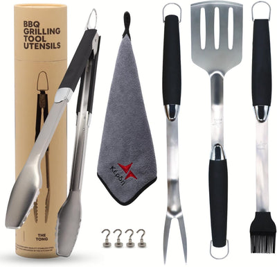 Juego parrilla acero inox asas largas agarre comodo