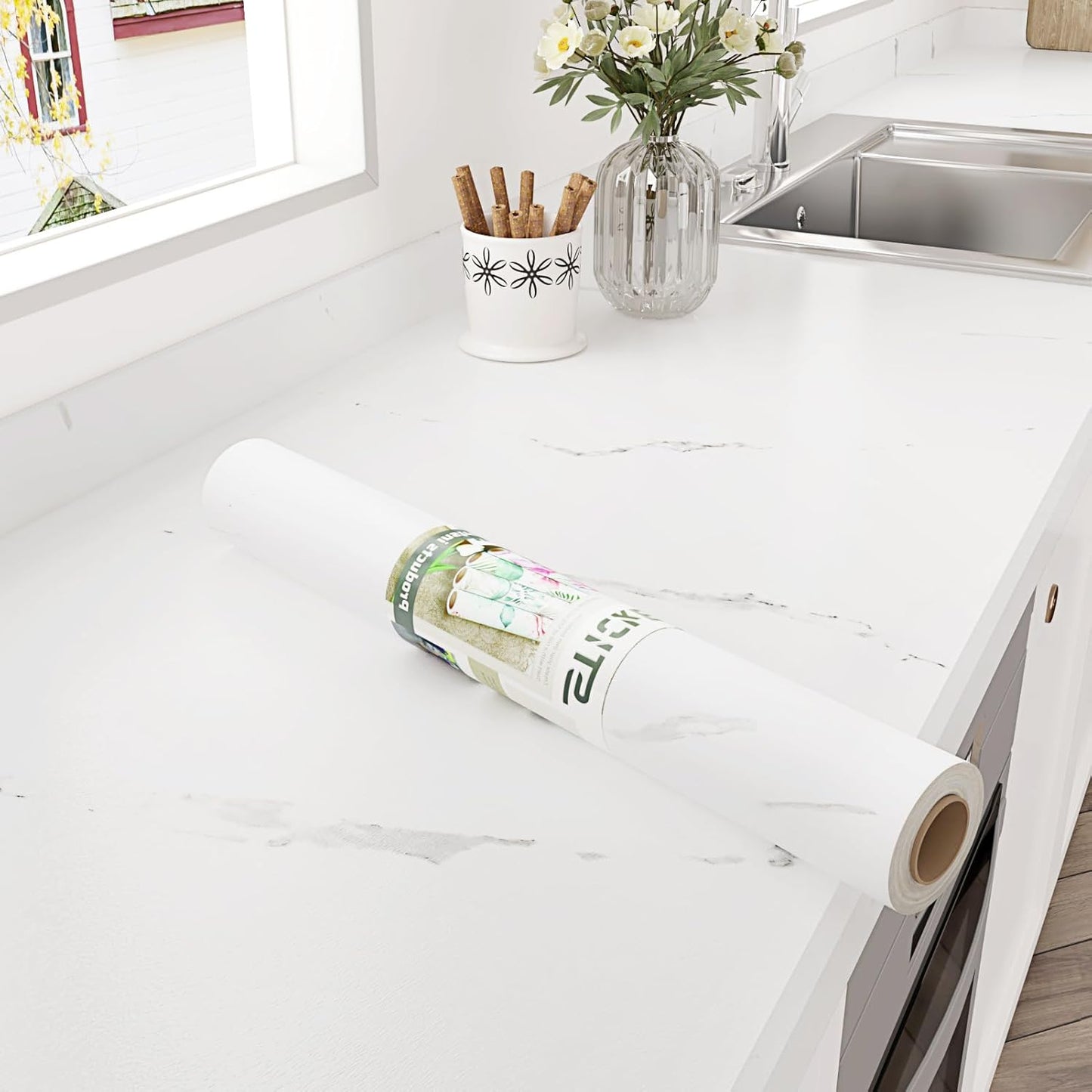 Papel contacto mármol blanco mate autoadhesivo para encimeras