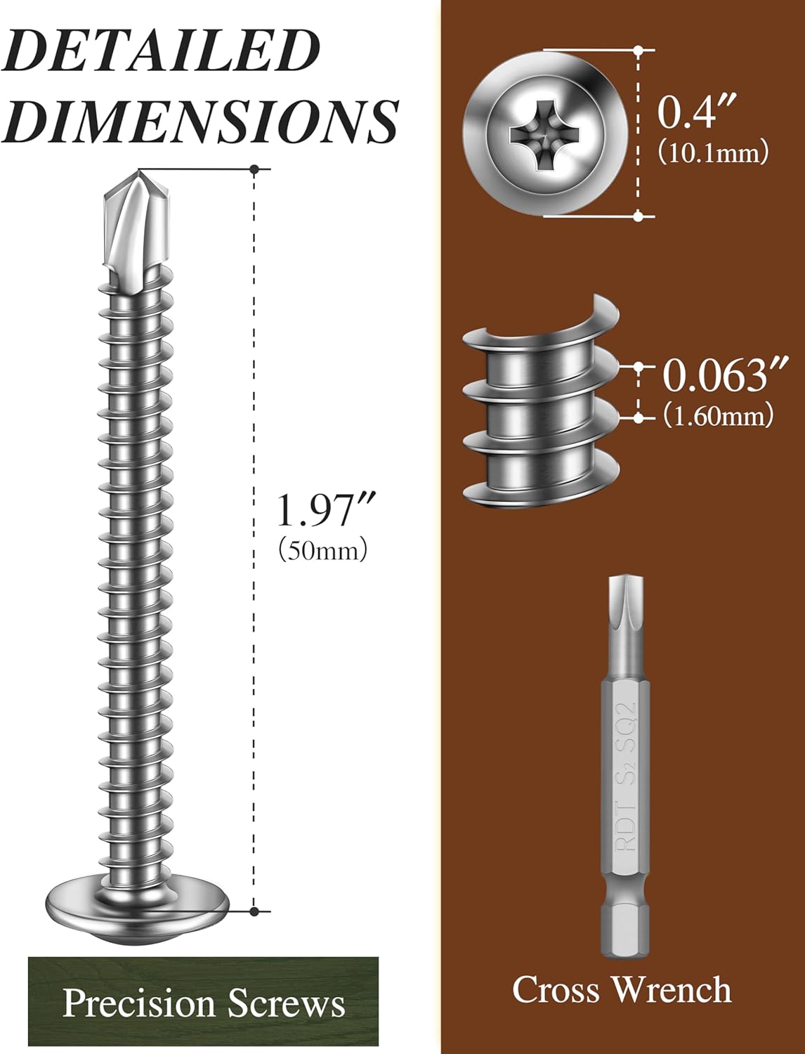 100 Tornillos Chapa Metal #10 x 2 Acero Inox 410 Auto Perforantes