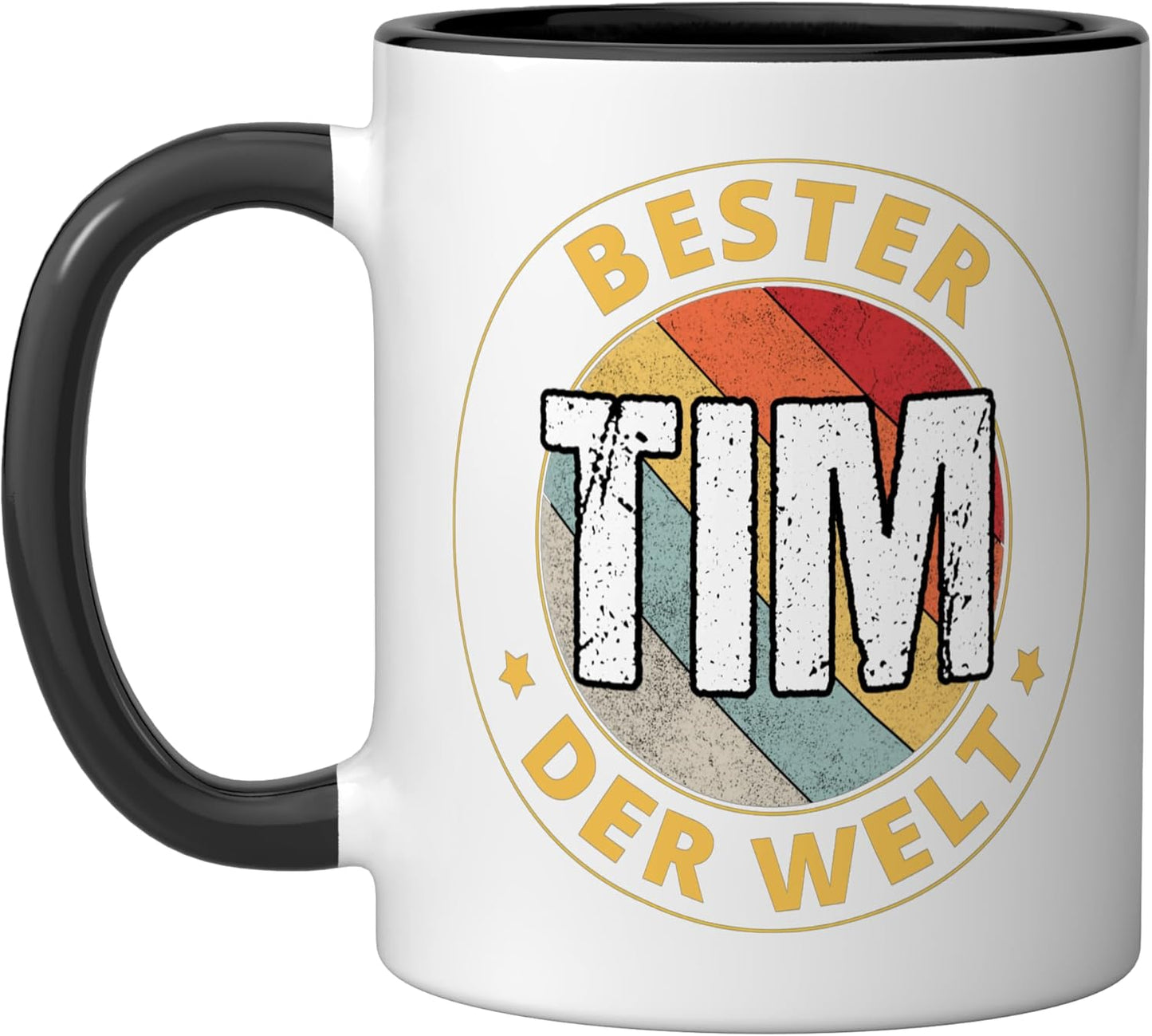 Taza cerámica Tim First Name negra/blanca