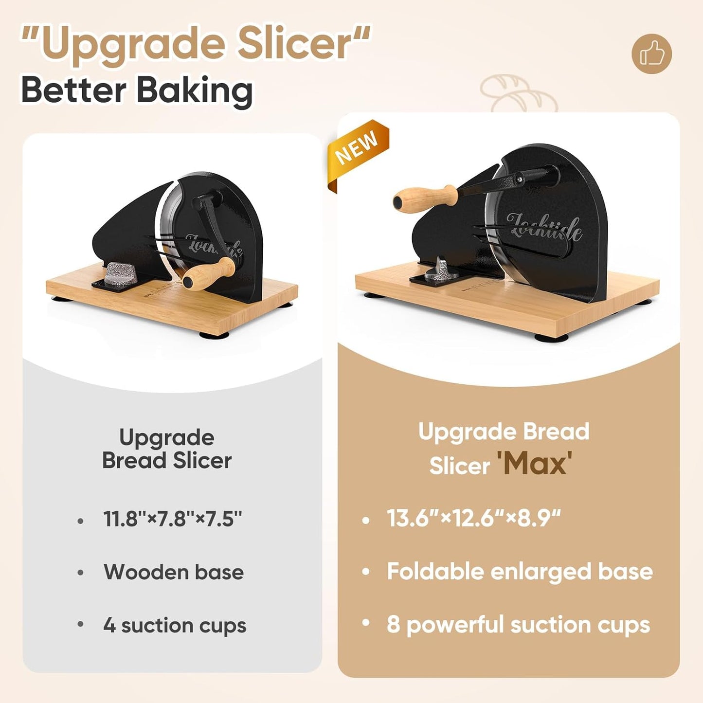 Rebanadora pan manual extra grande plegable con ventosas y guía