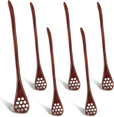6 cucharas de madera para miel de 7 pulgadas, agitadores de té y café reutilizables con mango largo