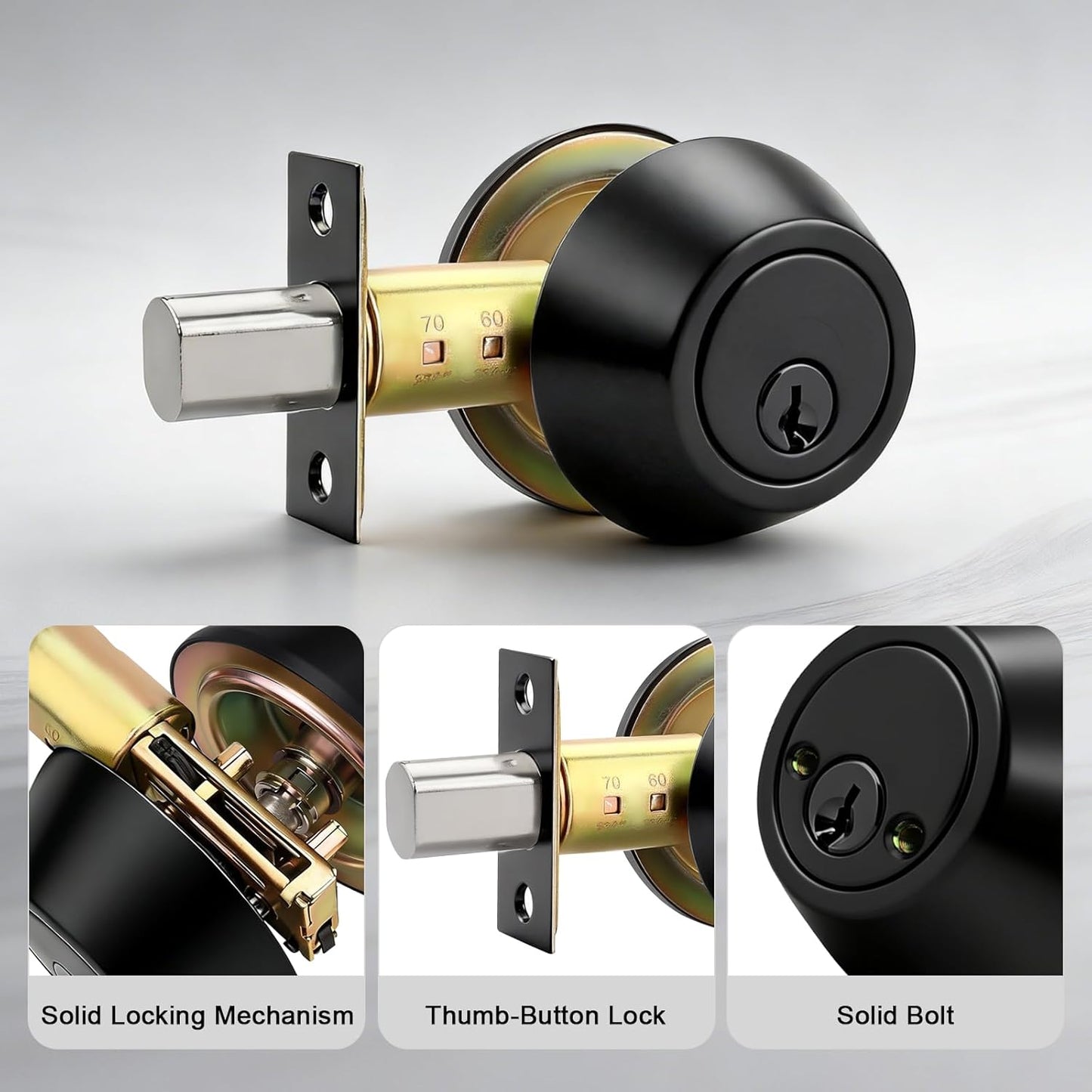 Cerrojo Doble Cilindro Negro Mate Para Puerta Interior Y Exterior