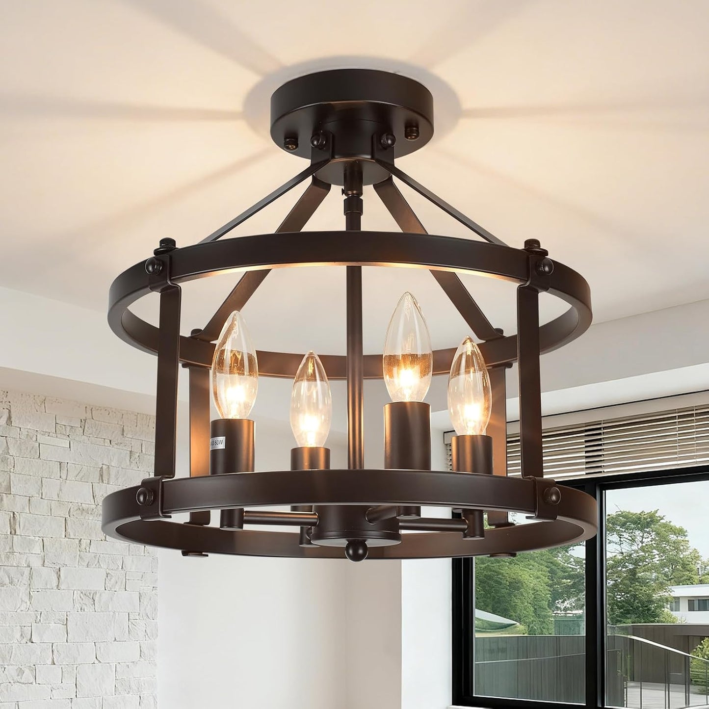Lámpara techo semiempotrada negra 13.5pulg 4 luces rústicas