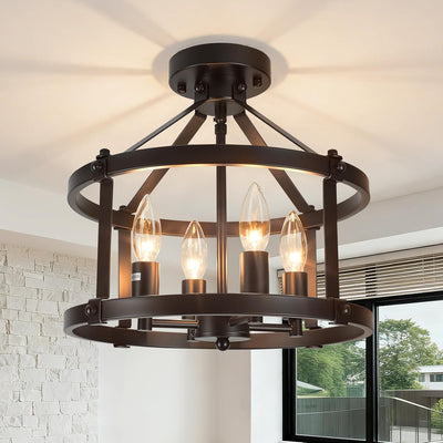 Lámpara techo semiempotrada negra 13.5pulg 4 luces rústicas