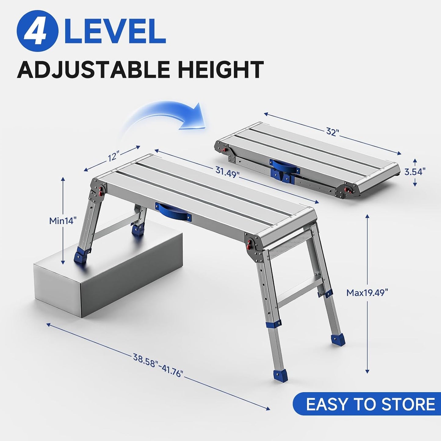 Plataforma trabajo plegable aluminio altura ajustable 800lb