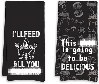 Toallas de cocina divertidas para hombres amantes del barbacoa 16x24 inch set de 2