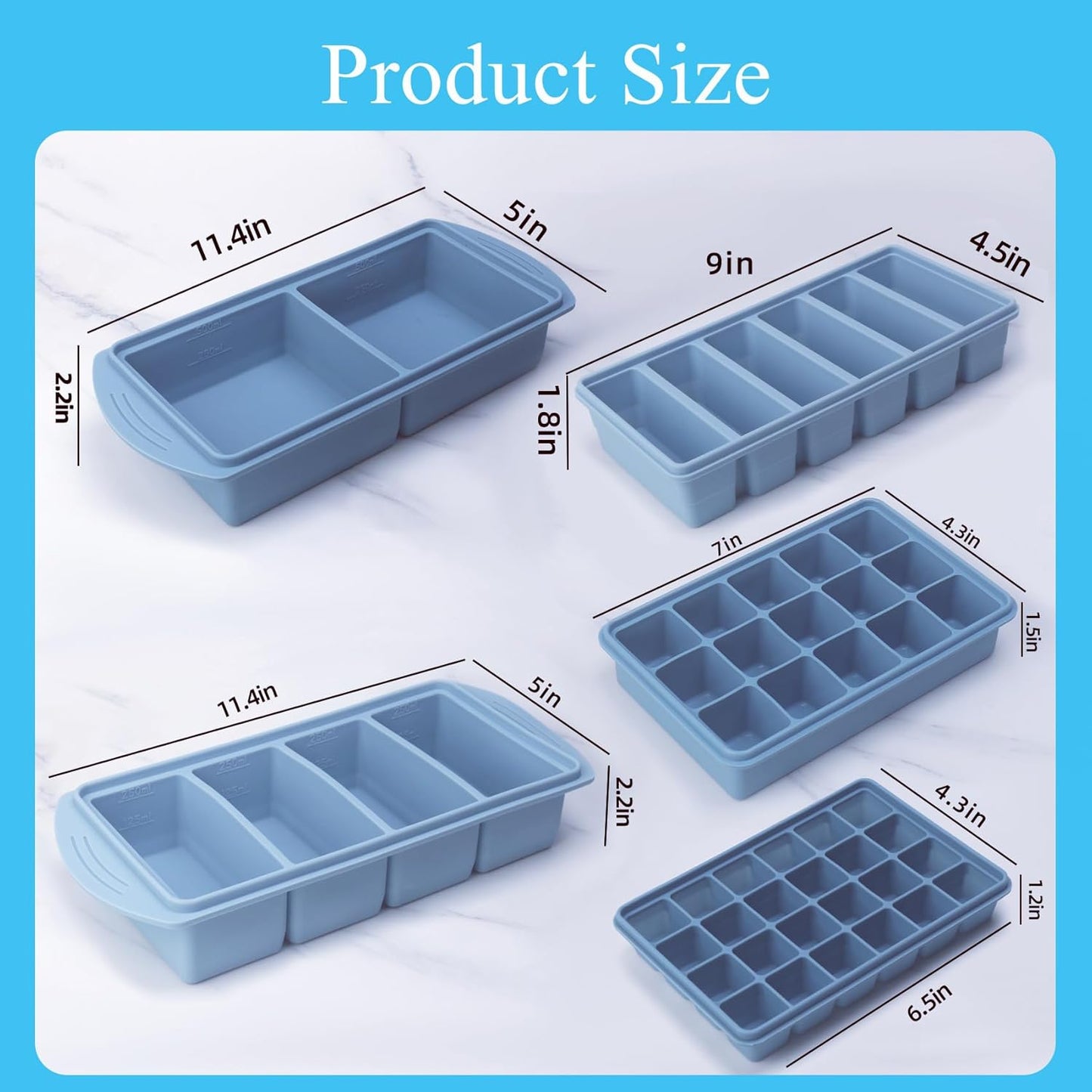 Set moldes silicona congelador 1/2, 1 y 2 tazas con tapas