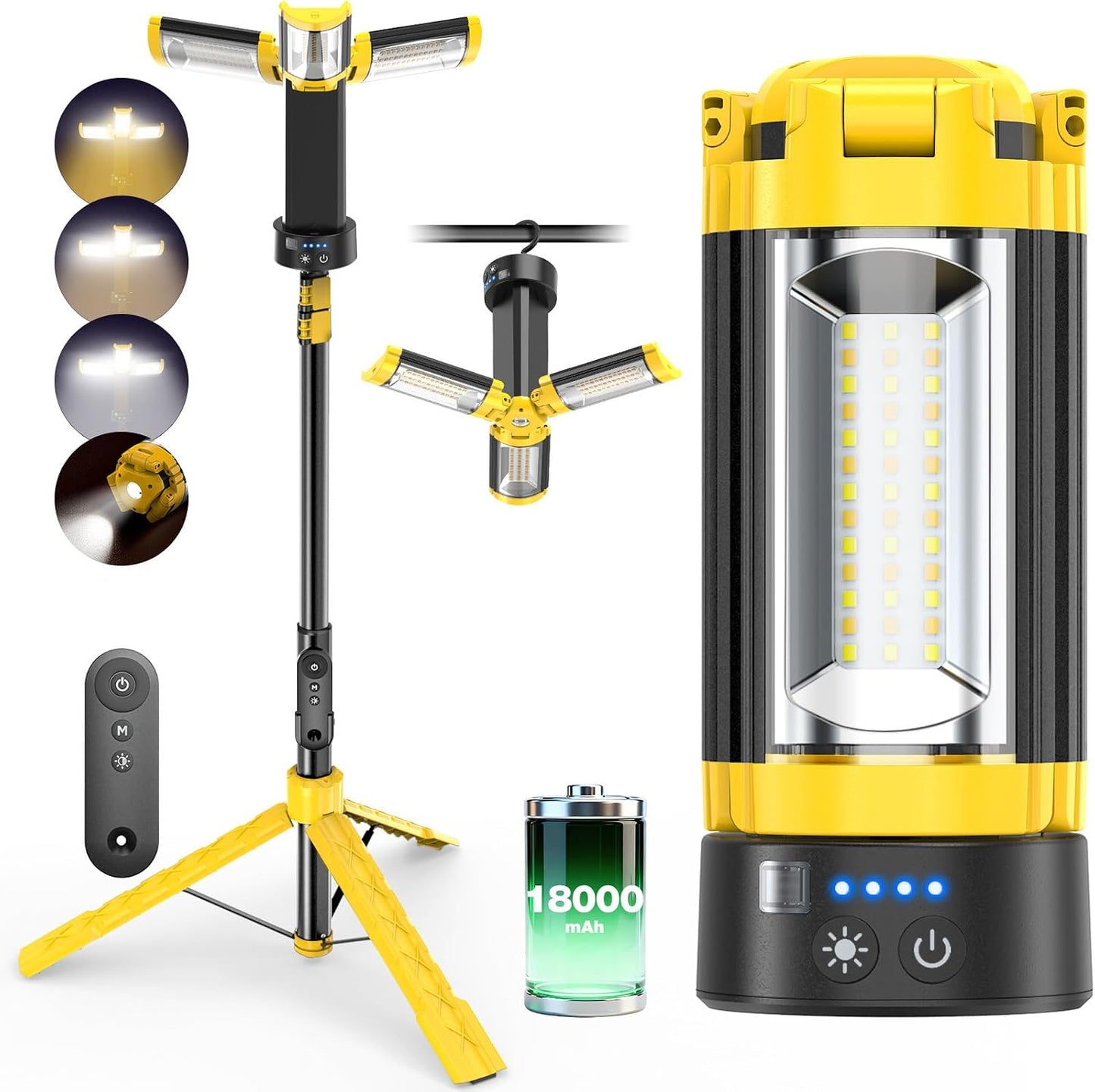 Luz campamento control remoto 18000mAh LED 6pulg 3 cabezales amarillo
