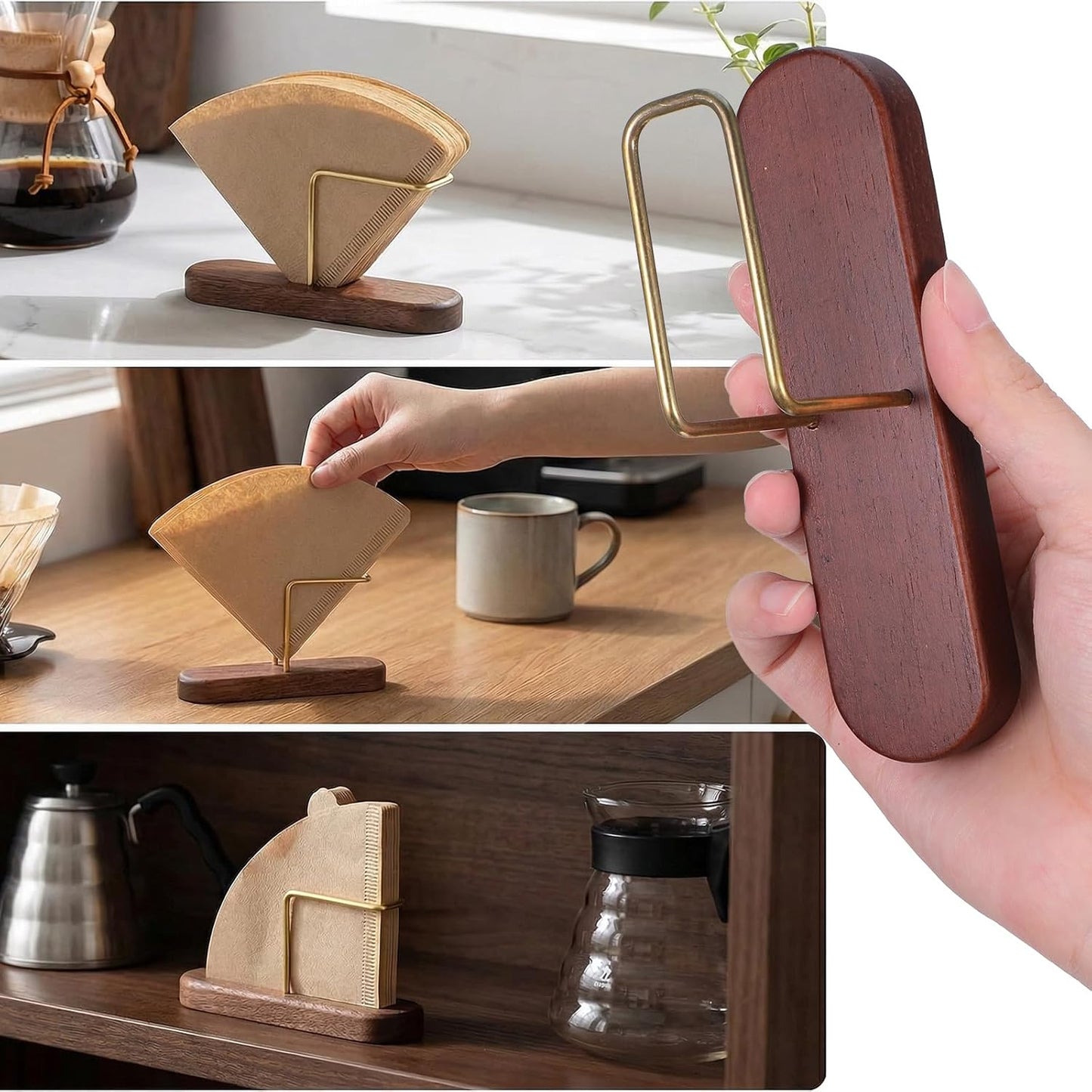 Soporte filtros café madera bronce para 60
