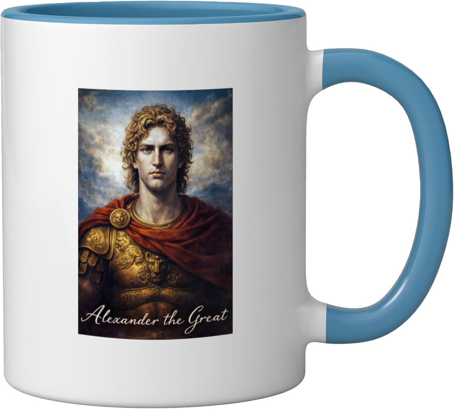 Taza cerámica Alexander el Grande azul/blanco