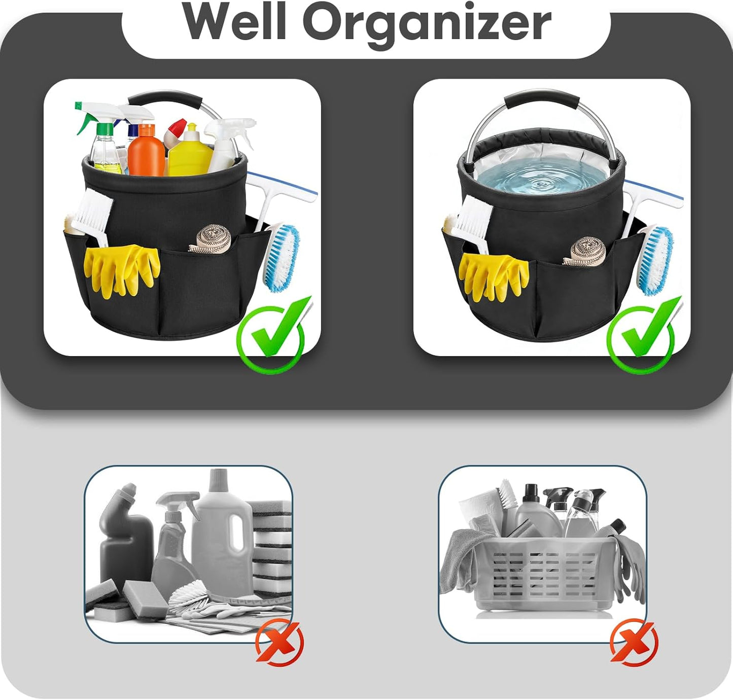 Organiz. limpieza impermeable 17L 6 bolsillos tela Oxford