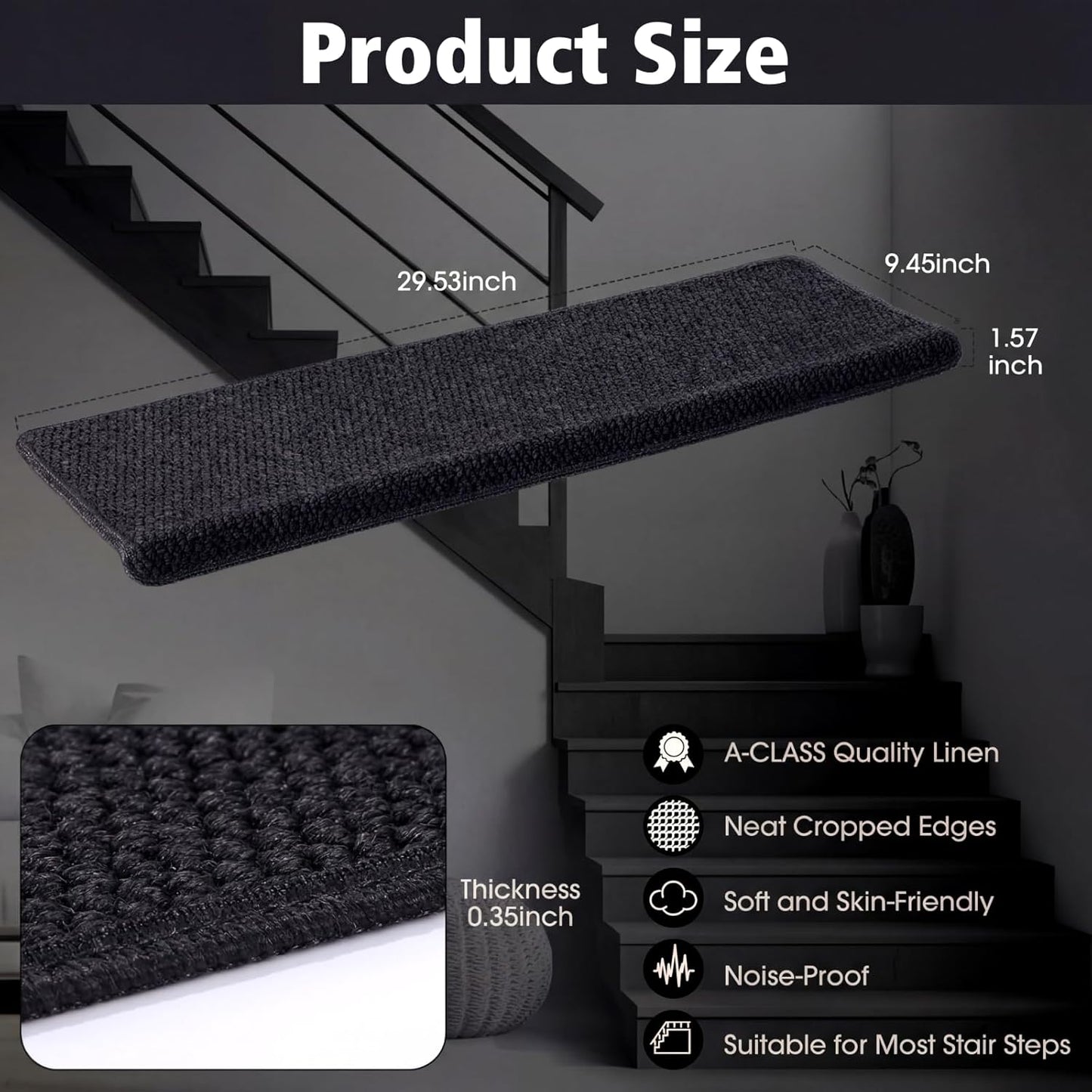 15 Alfombras Antiderrap Escaleras Madera Negro
