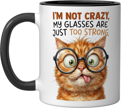 Taza Cerámica Humorística Gatos Con Lentes Fuertes Negro/Blanco