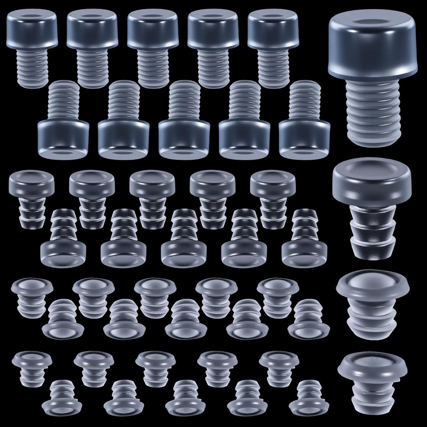 40 Almohadillas antideslizantes vidrio transparente con tallo goma