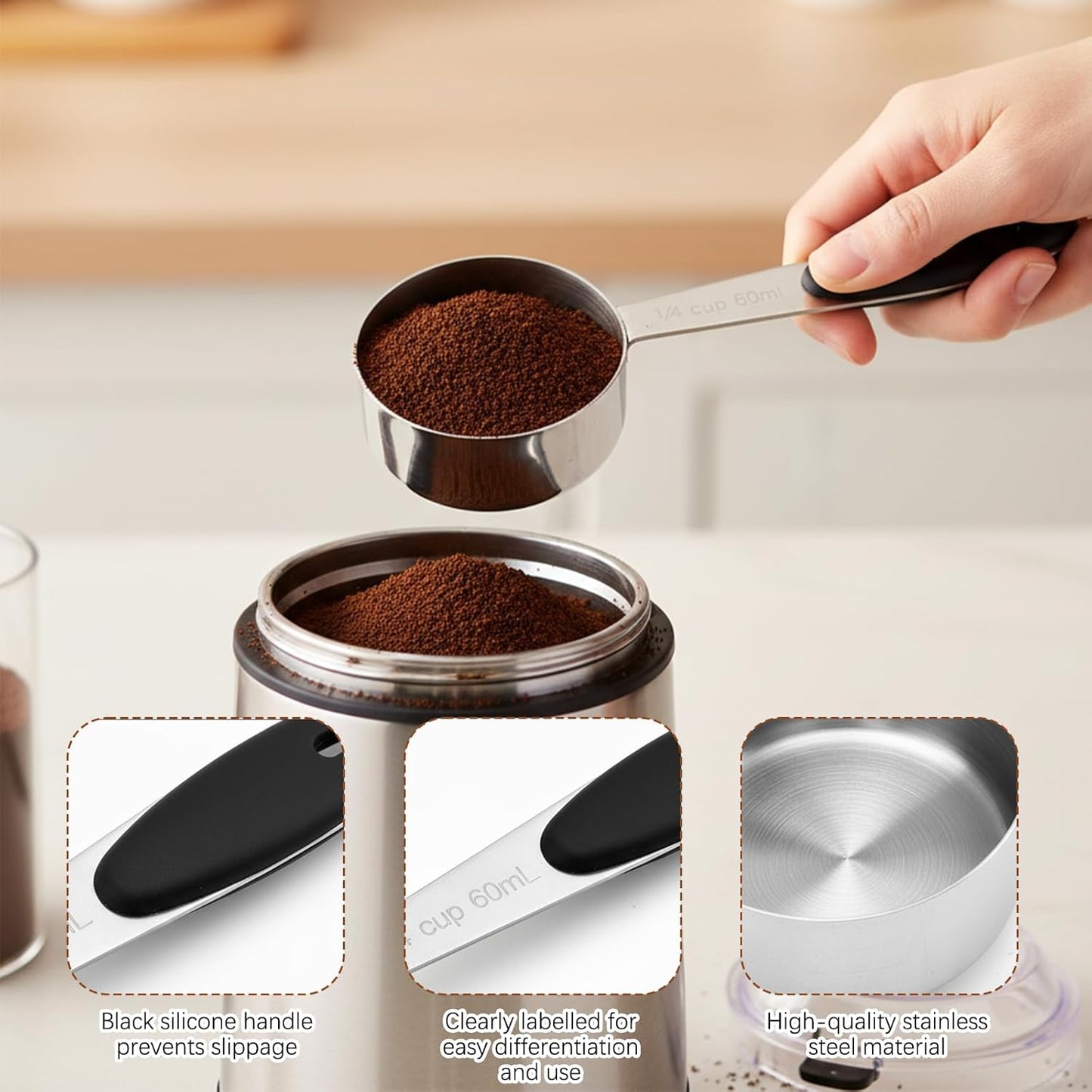 2 Pzas Cucharas Acero Inox 1/4 Taza Mango Morado