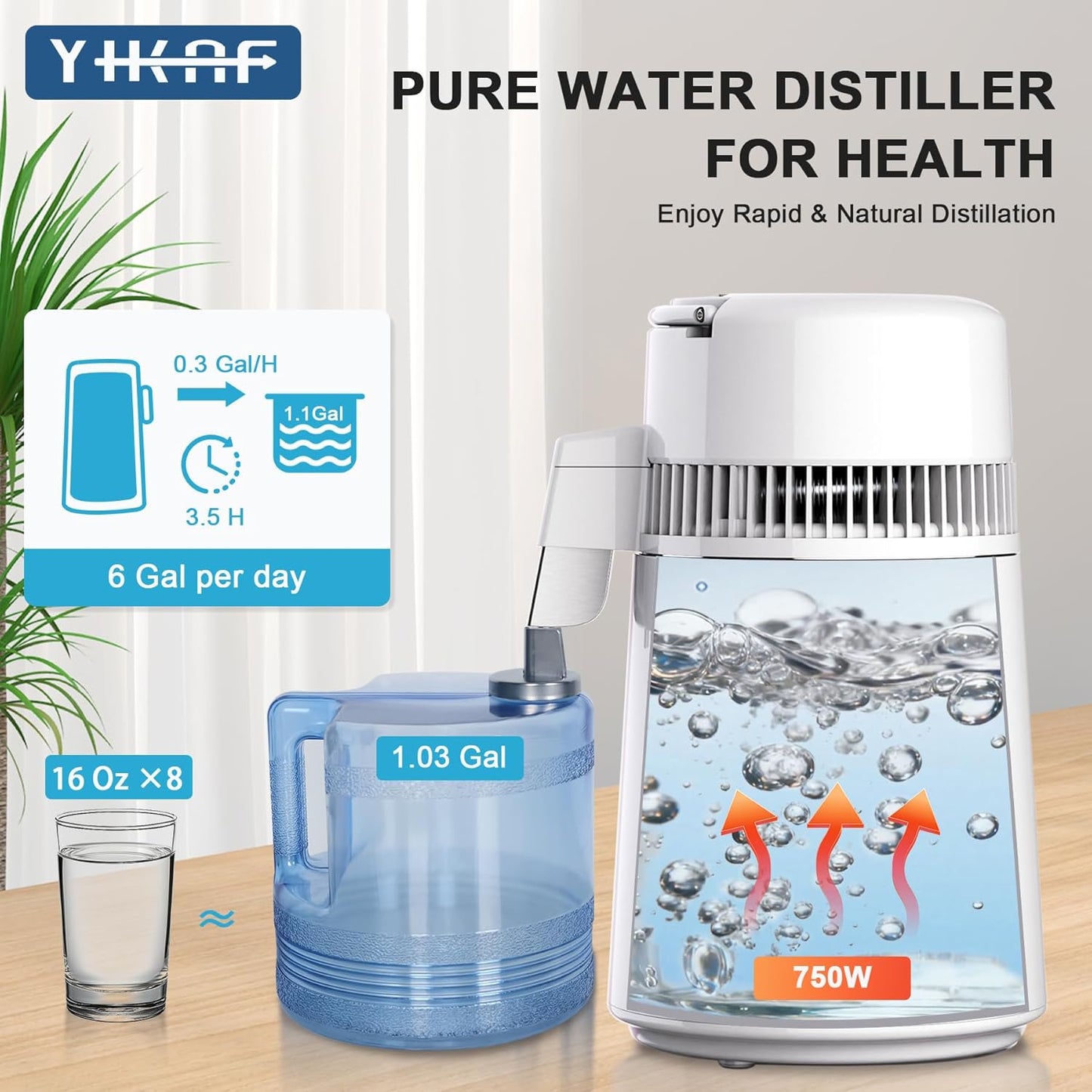 Destilador de agua 1.1gal con recipiente sin BPA