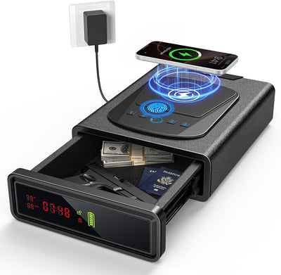 Caja fuerte biométrica con carga inalámbrica y luz LED ajustable