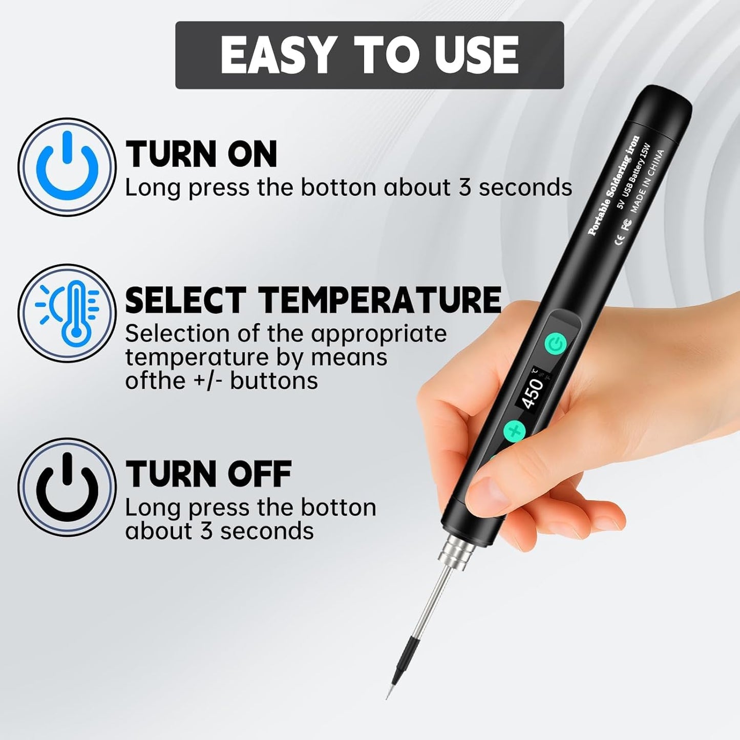 Kit soldadura inalámbrico LCD recargable USB-C