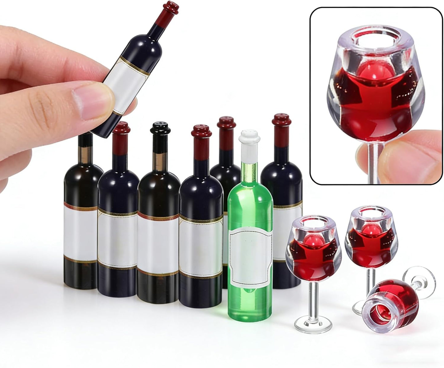 Juego de accesorios de cocina mini botellas y vasos de vino a escala 1:12
