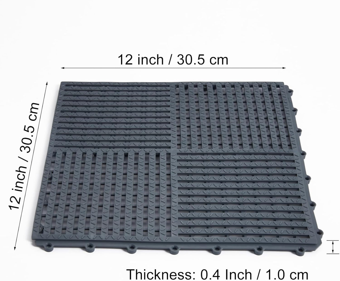 9 Tapetes Antiderrap 12x12pulg Gris Oscuro con Agujeros Drenaje