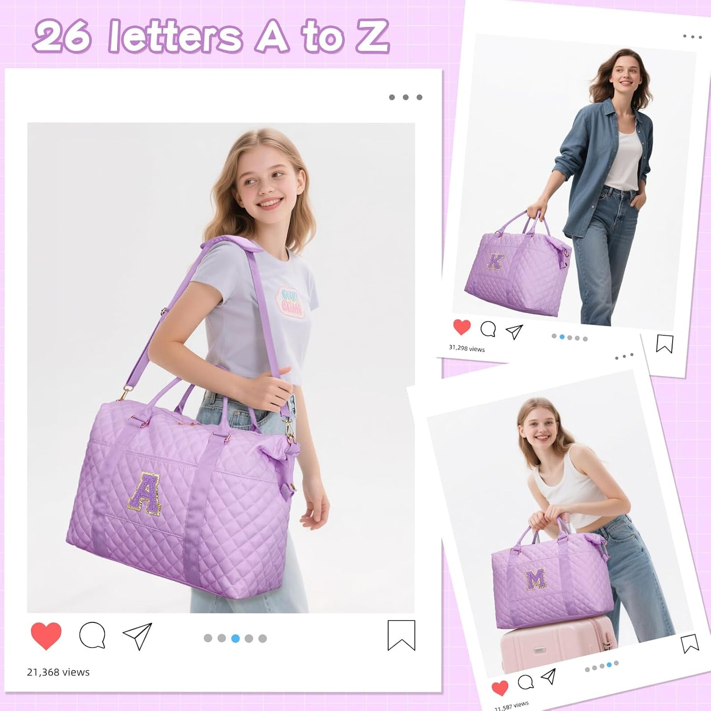 Bolsa viaje inicial personalizada para mujer y adolescente morado