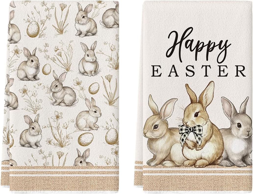 Toallas de cocina con diseño de conejo, huevos y flores 18 x 26 pulgadas