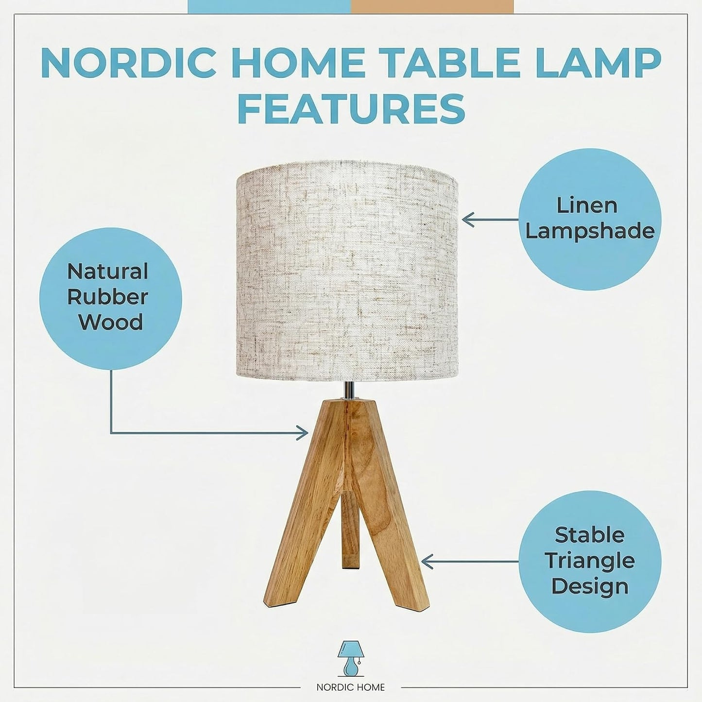 Lámpara mesa moderna trípode tela blanca base madera dormitorio