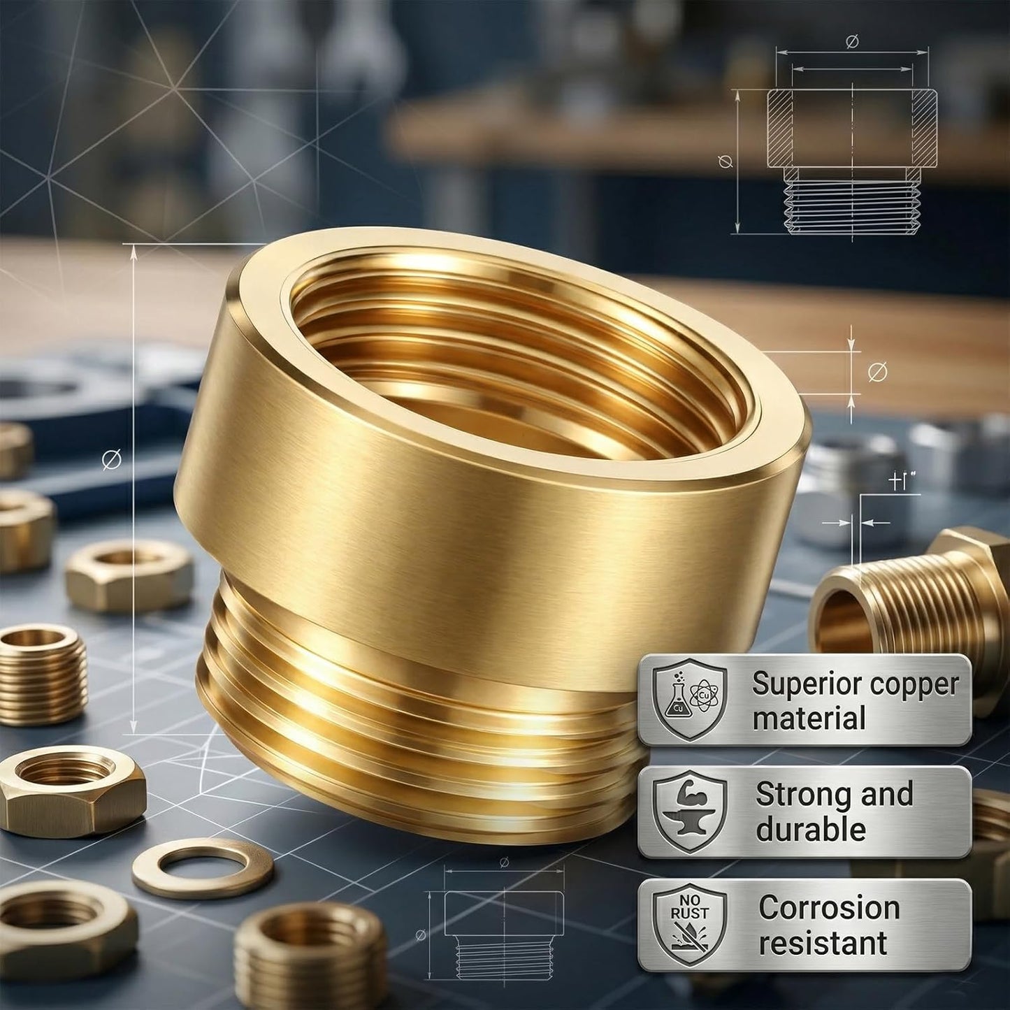 Adaptador tubería bronce G1/2 macho a hembra 20mm