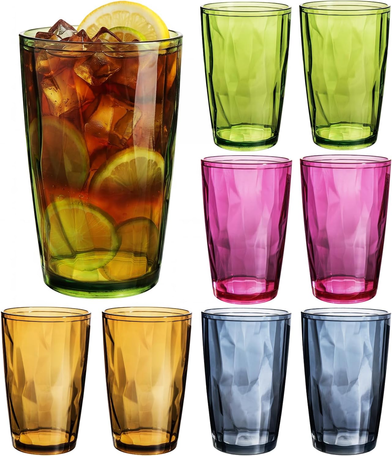 Paquete de 8 vasos de plástico reutilizable de 16 oz irrompible