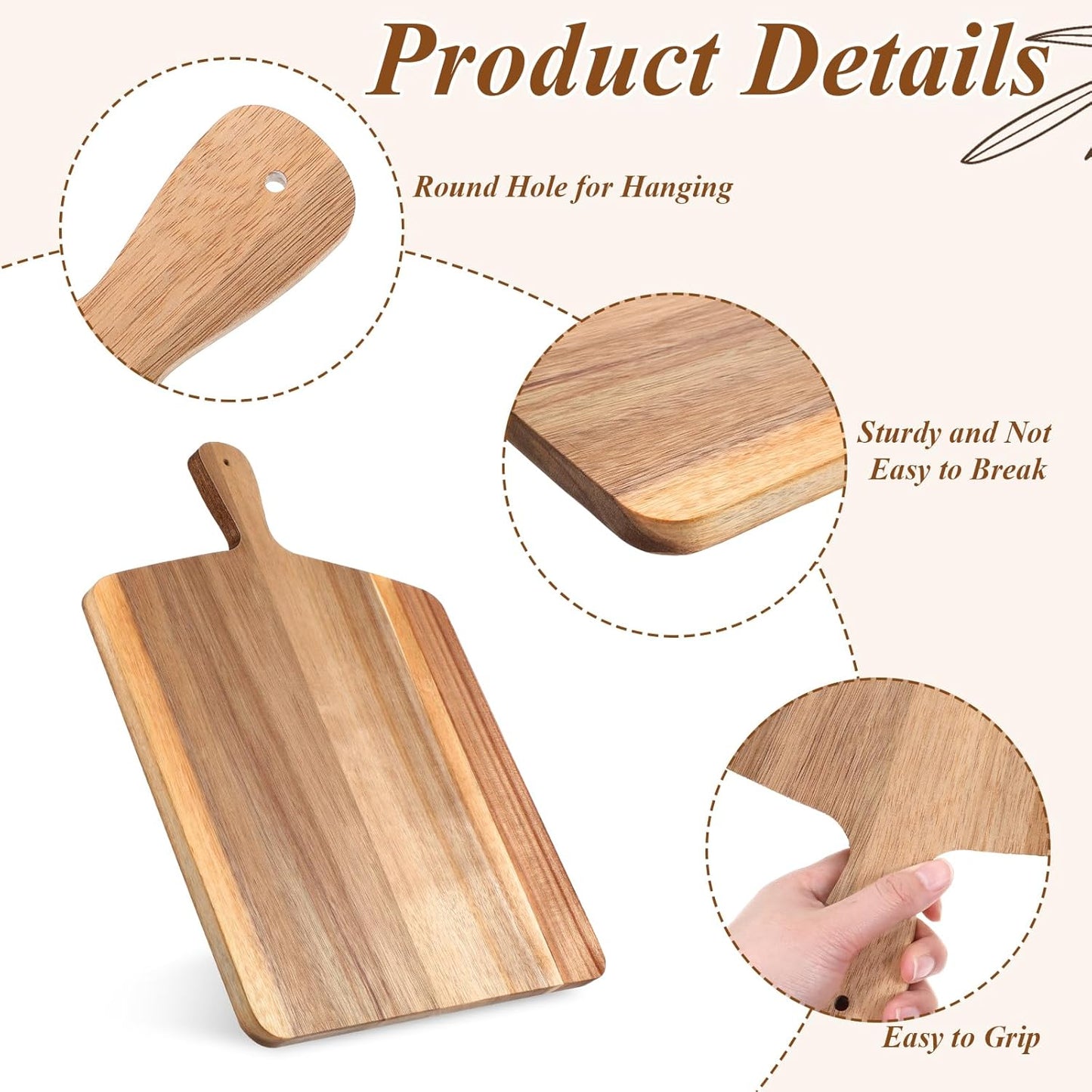 Tabla de cortar grande de madera de acacia 17 x 13 pulgadas con asa