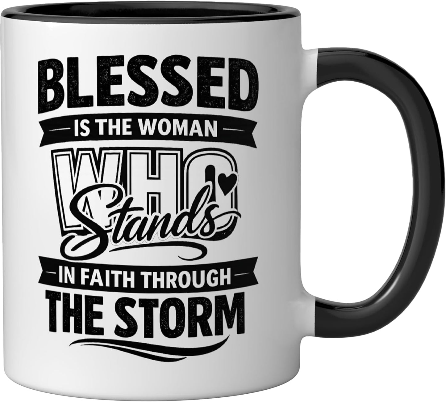 Taza de cerámica Strong Woman resistente a desafíos negra/blanca