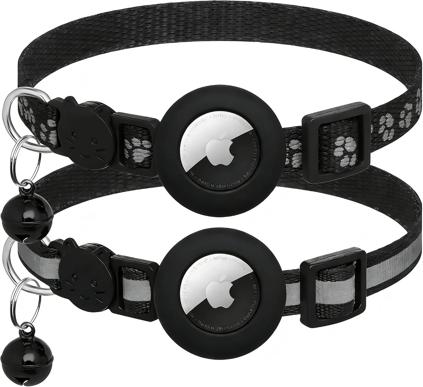 Collar gato reflectante con soporte Air Tag 0.4pulg negro