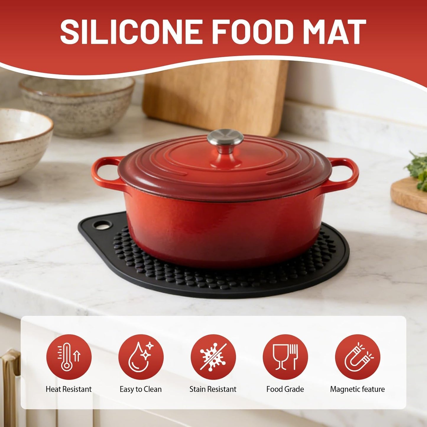 Salvamanteles magnéticos de silicona compatibles con hornos holandeses Le Creuset sin BPA antideslizante 8 pulgadas