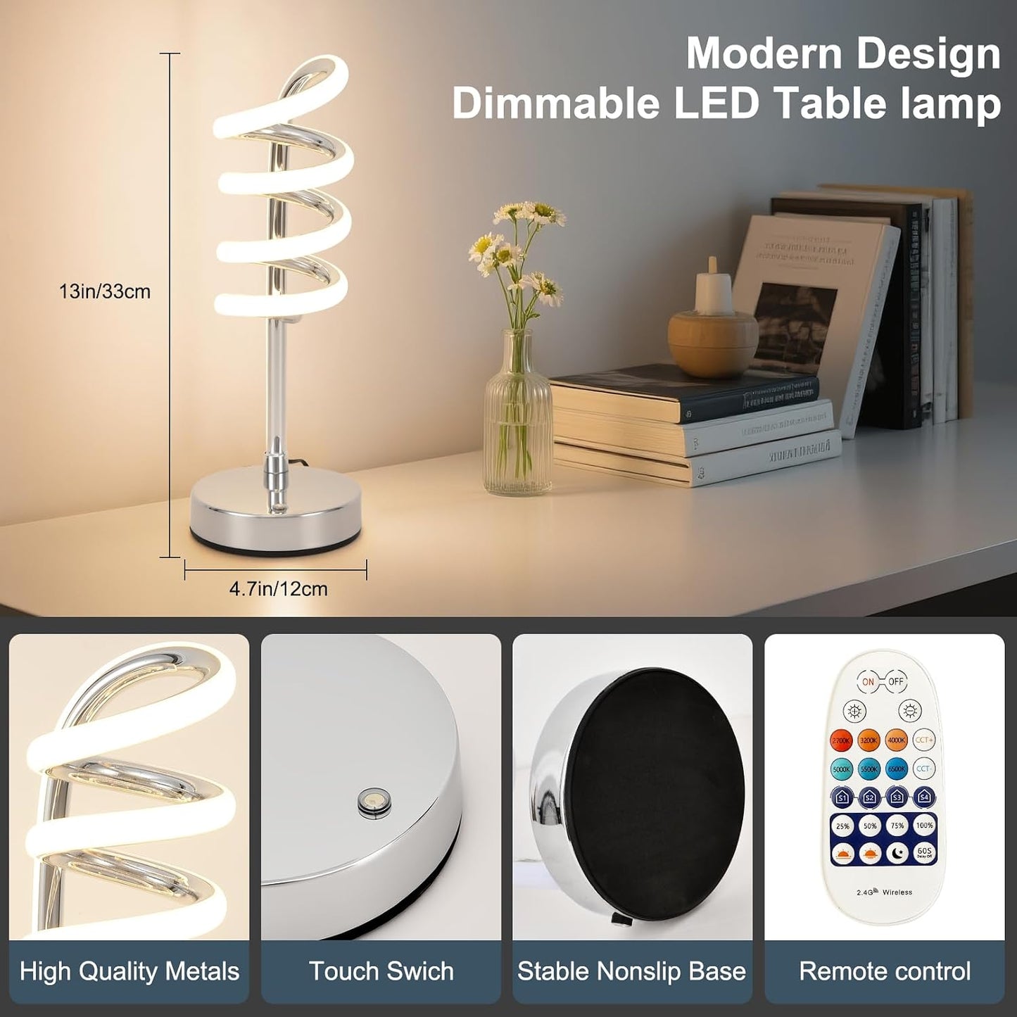 Lámpara mesa espiral LED regulable sala dormitorio
