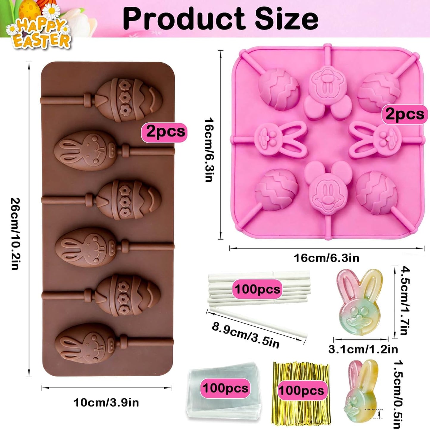 Juego de 304 moldes para piruletas de Pascua y huevos de conejo