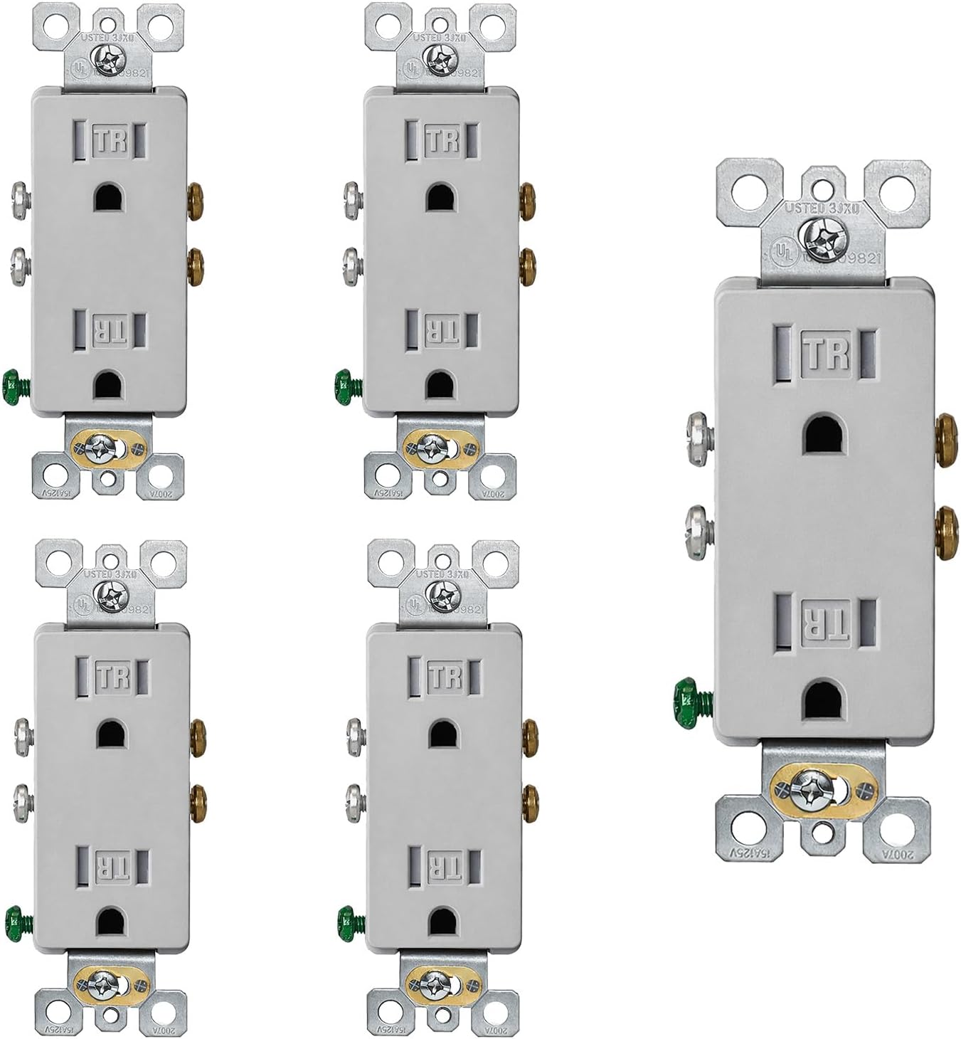 Tomacorriente pared gris mate salida TR 15A 125V NEMA 5-15R set 5