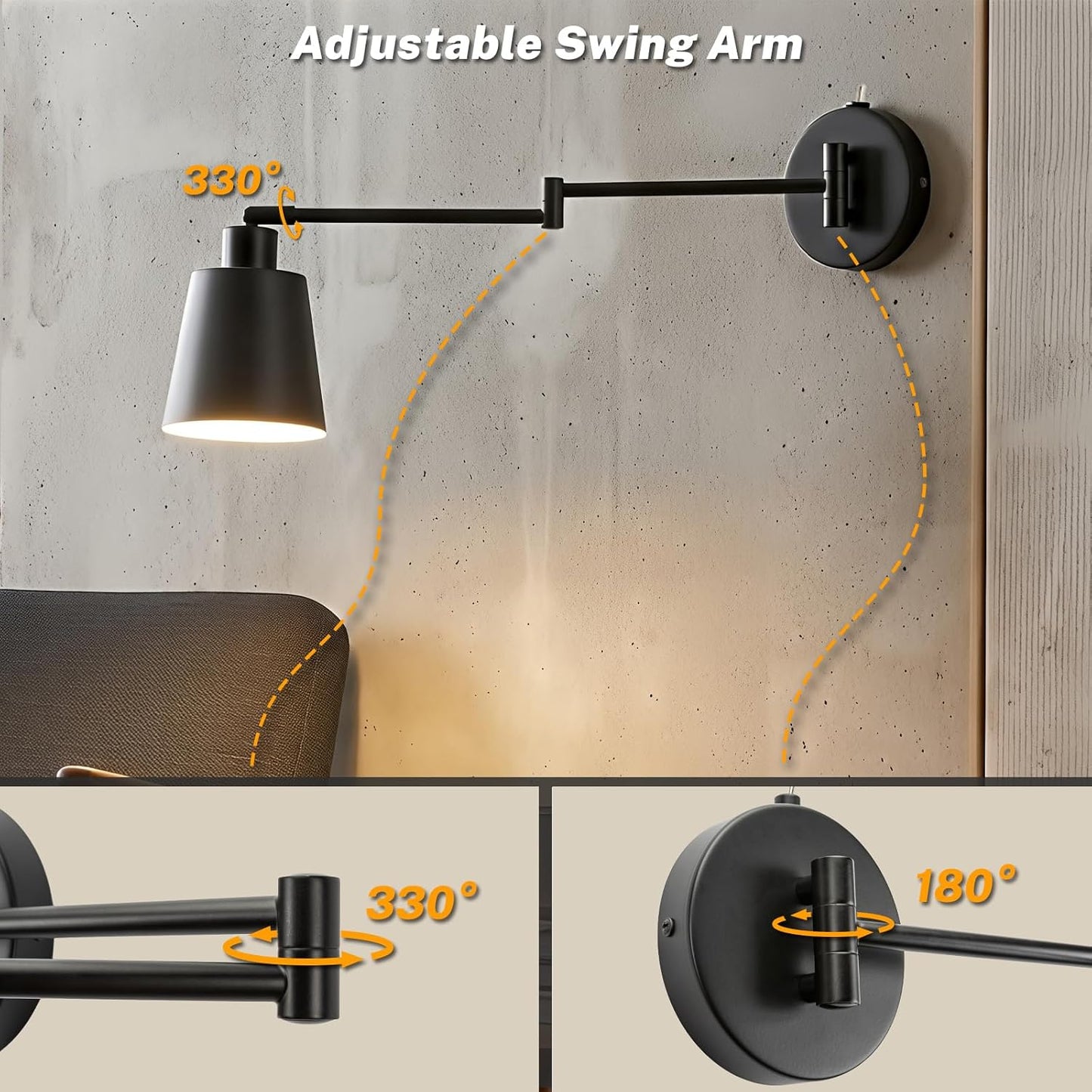 Lámpara pared brazo ajustable para lectura sala estar