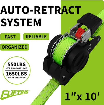 Correas trinquete retráctiles 1pulg x10ft 1650lb reflectantes