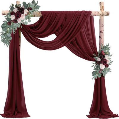 2 Cortinas Gasa Burdeos 20ftx28pulg para Arco Boda