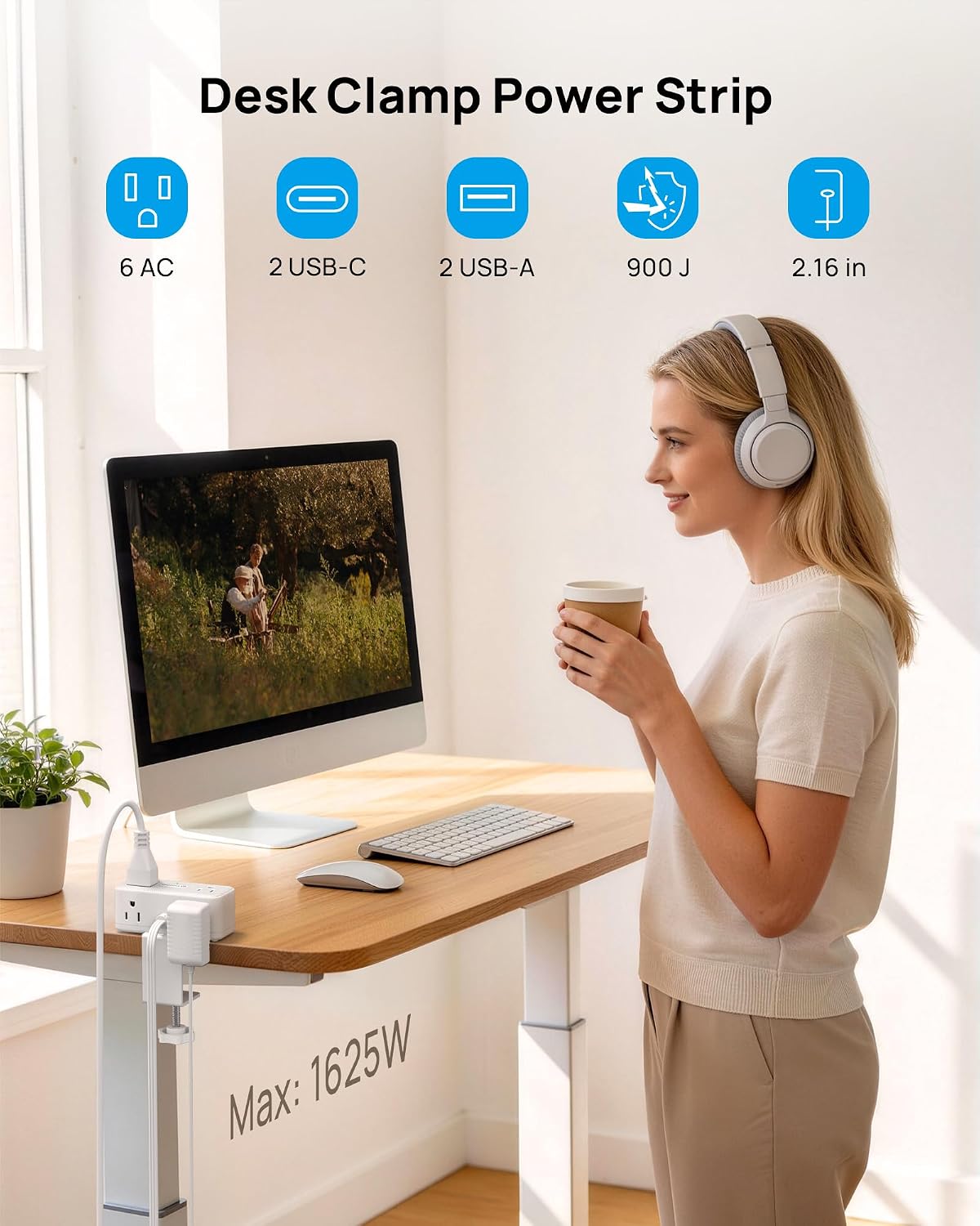 Abrazadera USB C PD 20W con enchufe plano 10ft 6 tomas 4 USB